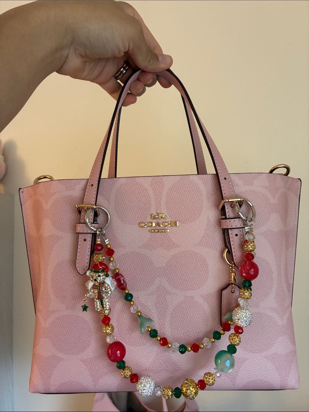 Festive Christmas Beaded Teddy Charm Keychain Bag Chain